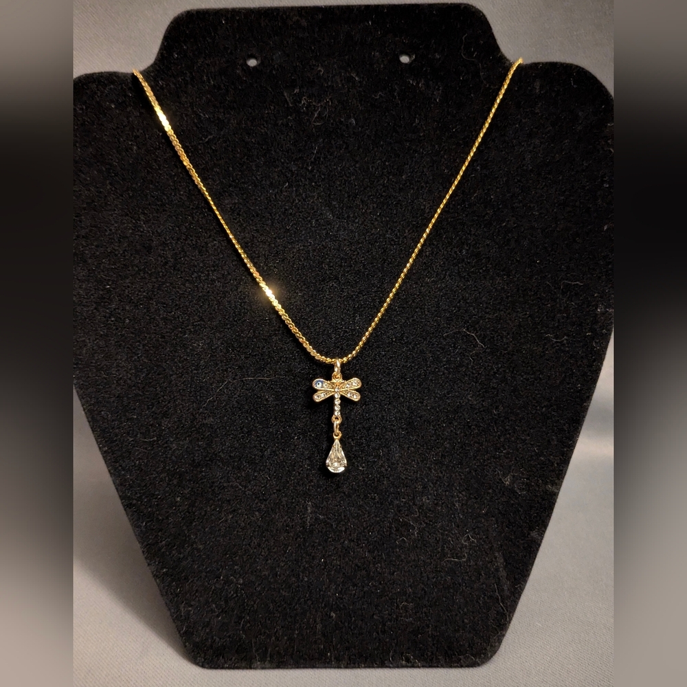 Gold Evil Eye Dragonfly Necklace, Hand Assembled
